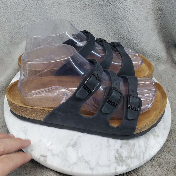 Birkenstock Shoes Womens EU 38 US 7-7.5 Black Leather Florida Sandals - Picture 5 of 10